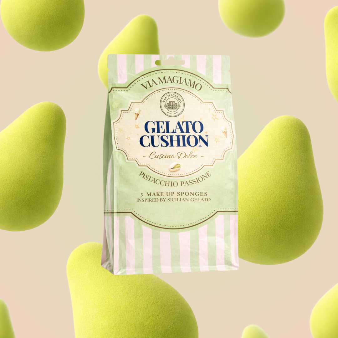 Gelato Cushion Make-up Schwämme im Pistachio Design – ultra-weiche Beauty Blender für Foundation, Concealer & Cream Products. Streifenfreies Finish, Glow Skin & perfektes Blending.